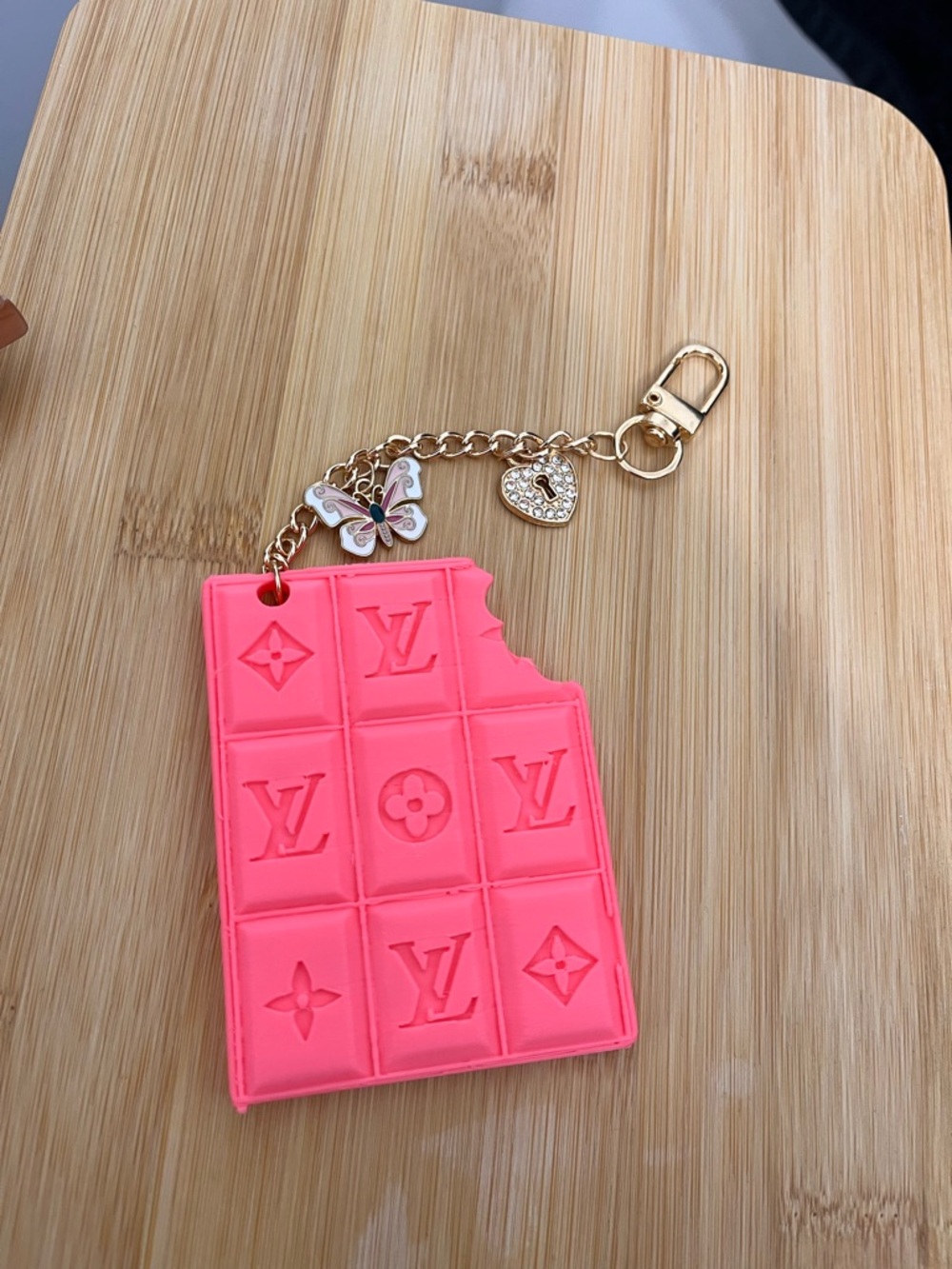 Pink LV Chocolate Bar Keychain Charm 3D printed